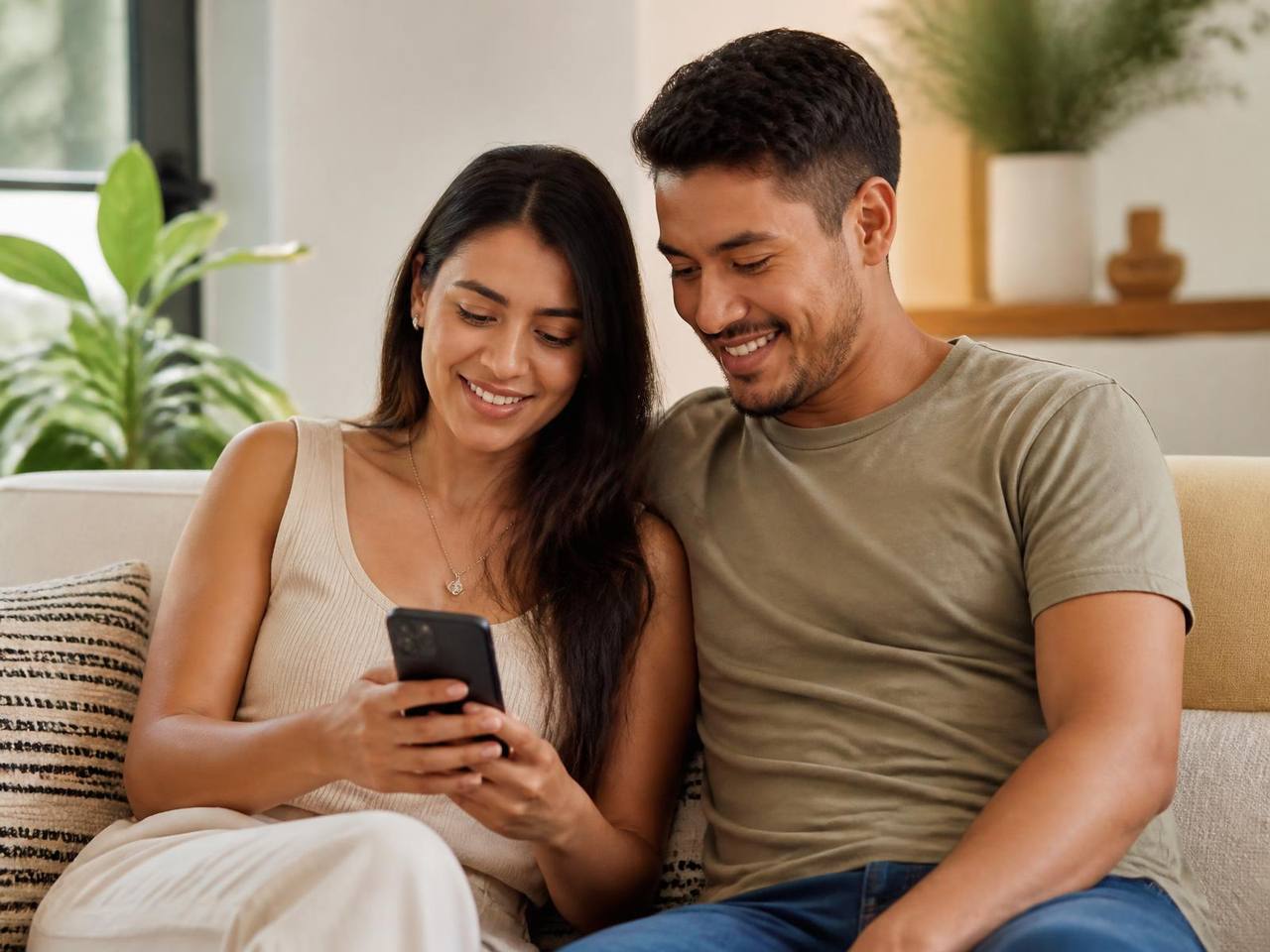 Pareja revisando su plan de cuidado en casa con calma